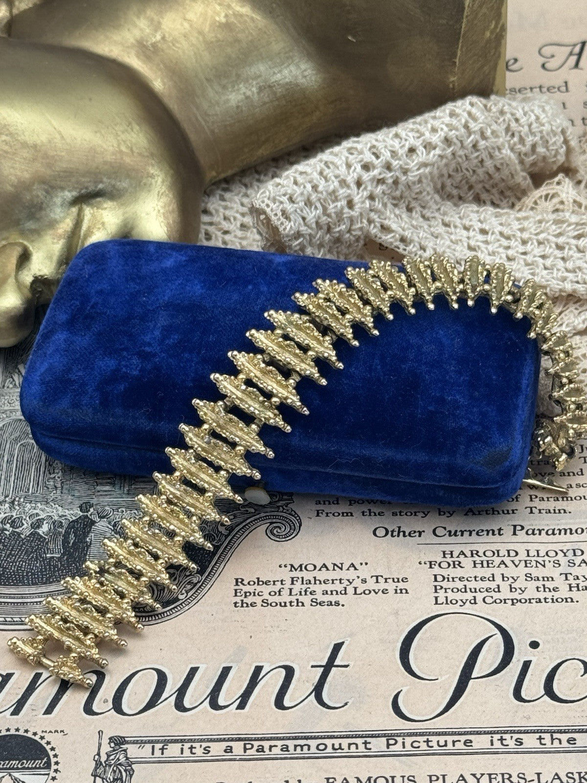 Vintage AVON Textured Bracelet Articulated Links Gold Tone 60's Oldie But Goodie