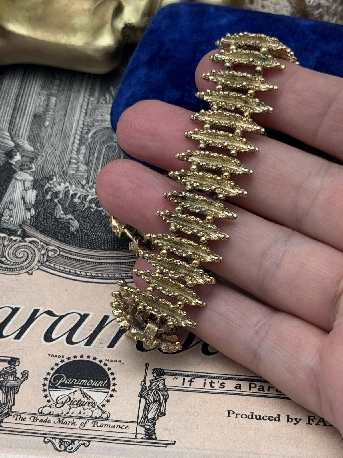 Vintage AVON Textured Bracelet Articulated Links Gold Tone 60's Oldie But Goodie
