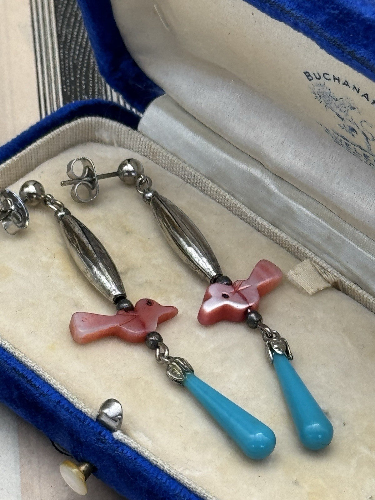 Vintage Dangler Silvertone Bird Drop Earrings Post Back