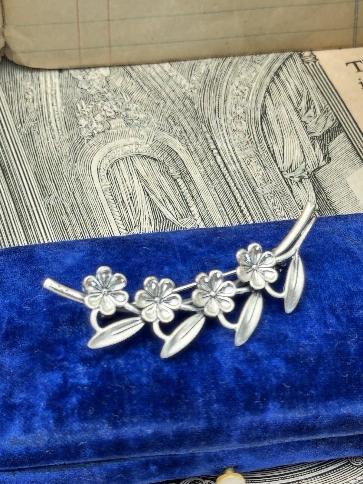 Vintage Sterling Flower Branch Brooch BEAU Sterling