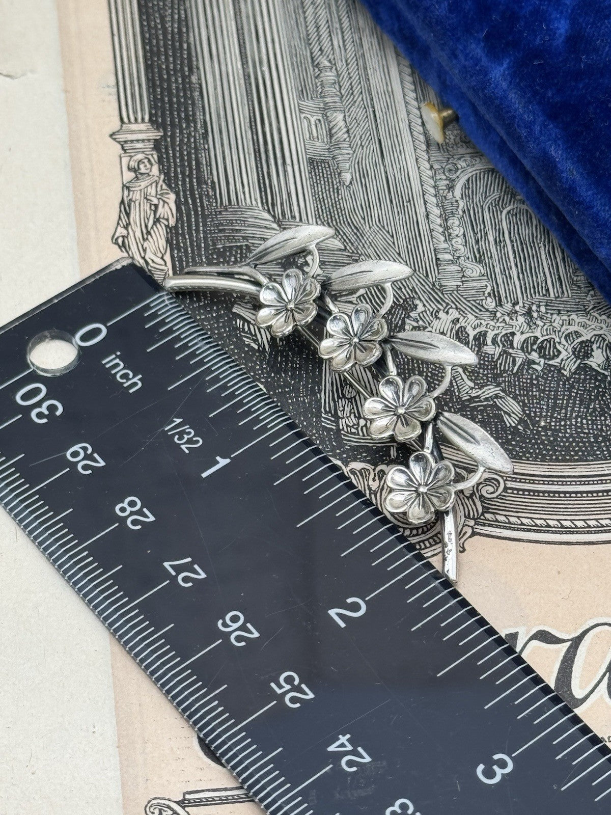 Vintage Sterling Flower Branch Brooch BEAU Sterling