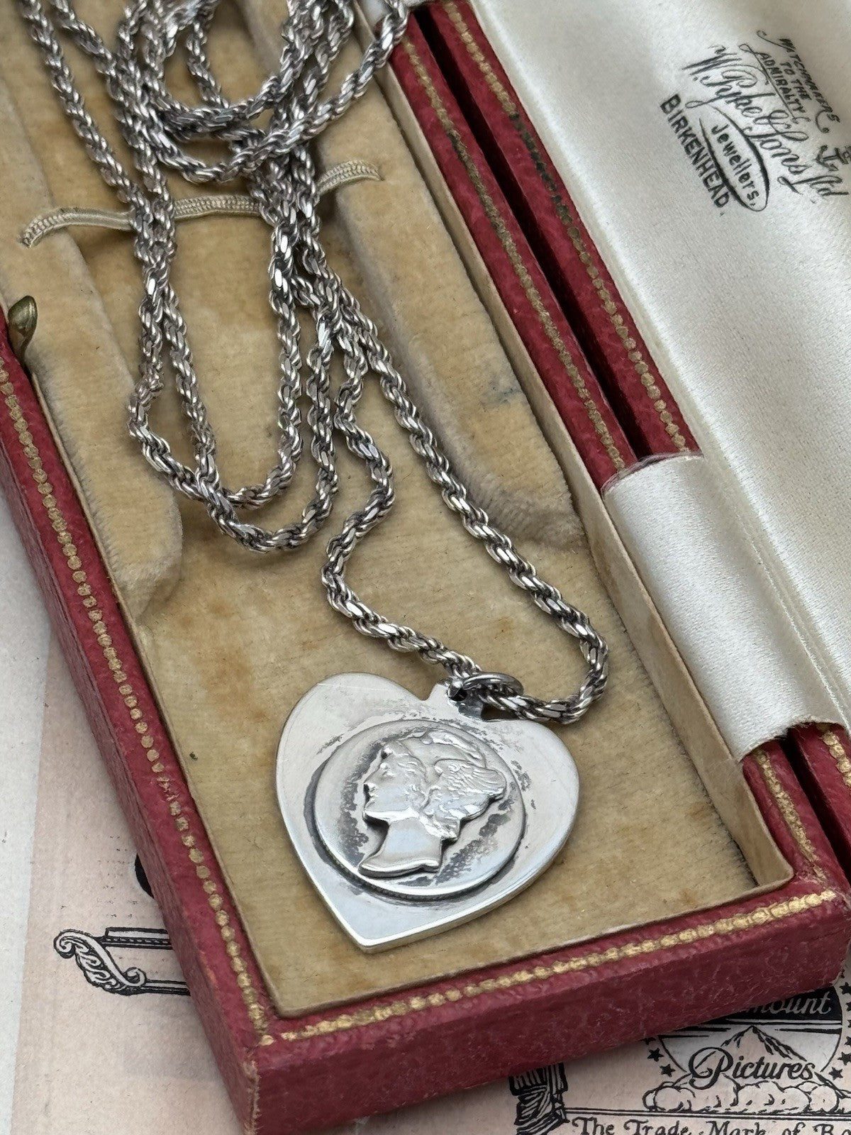 Vintage LOVE Token Dime Heart Pendant Necklace 30” Sterling
