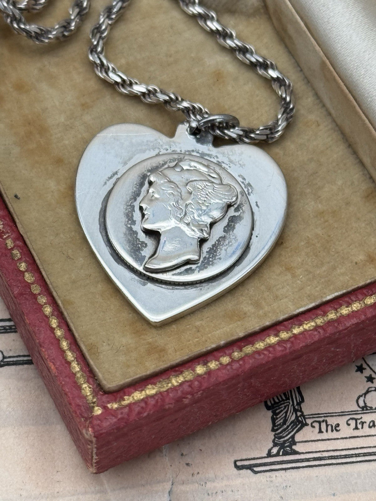 Vintage LOVE Token Dime Heart Pendant Necklace 30” Sterling
