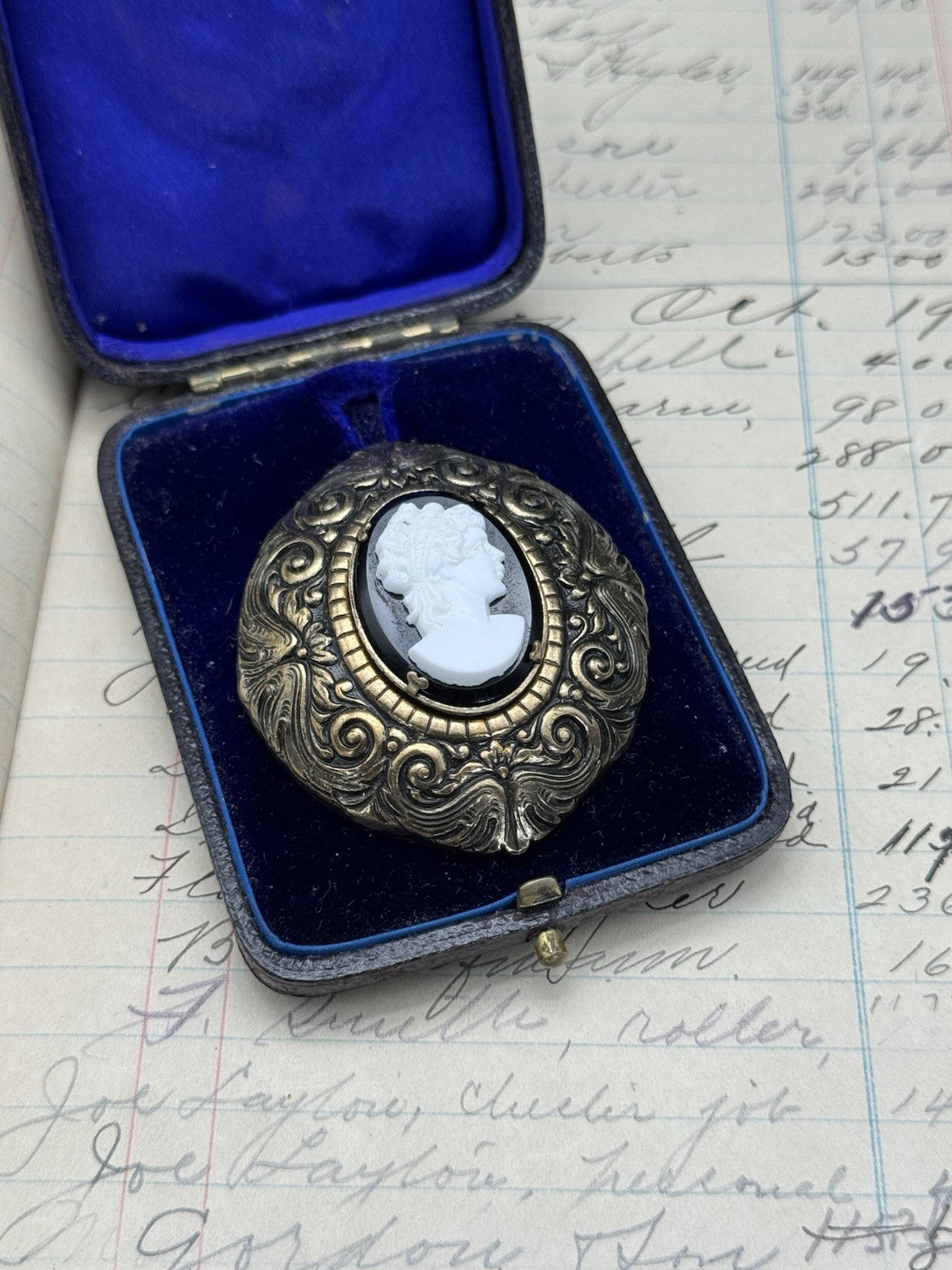 Antique Style Brass Cameo Fur Clip Raised Relief ESTATE FIND