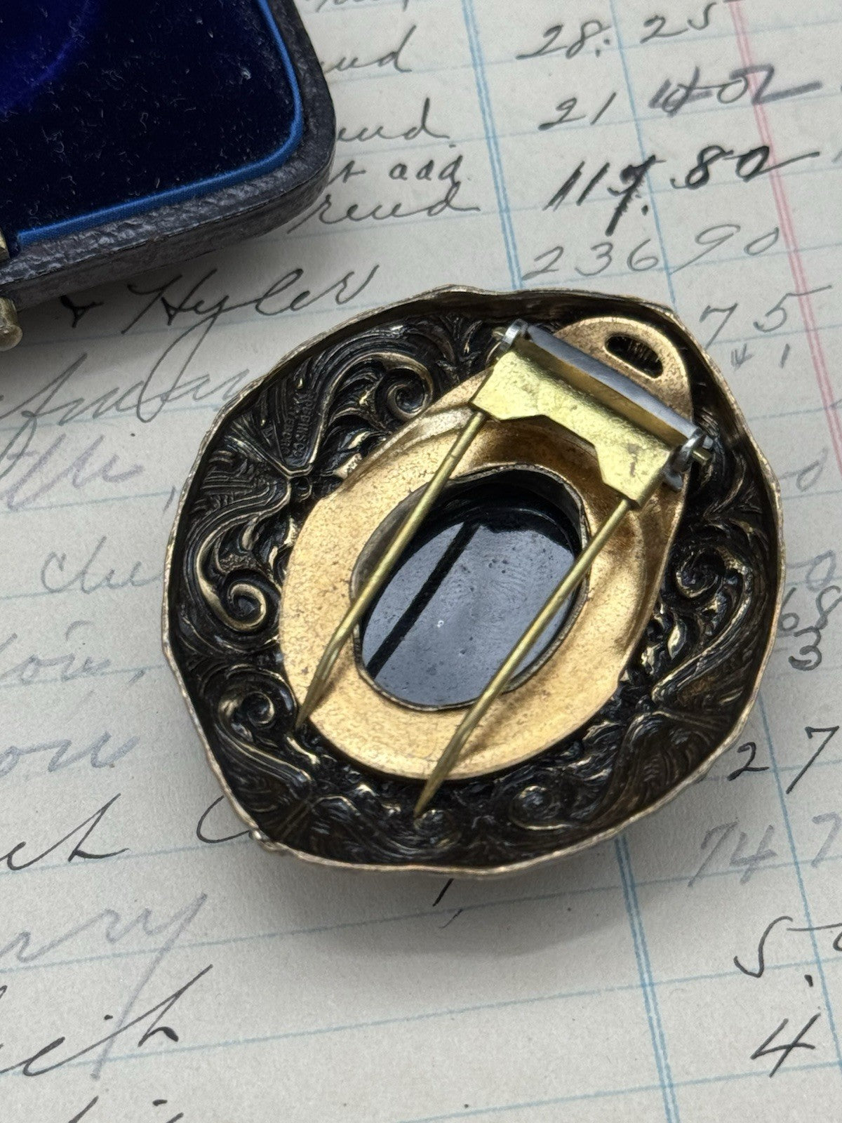 Antique Style Brass Cameo Fur Clip Raised Relief ESTATE FIND