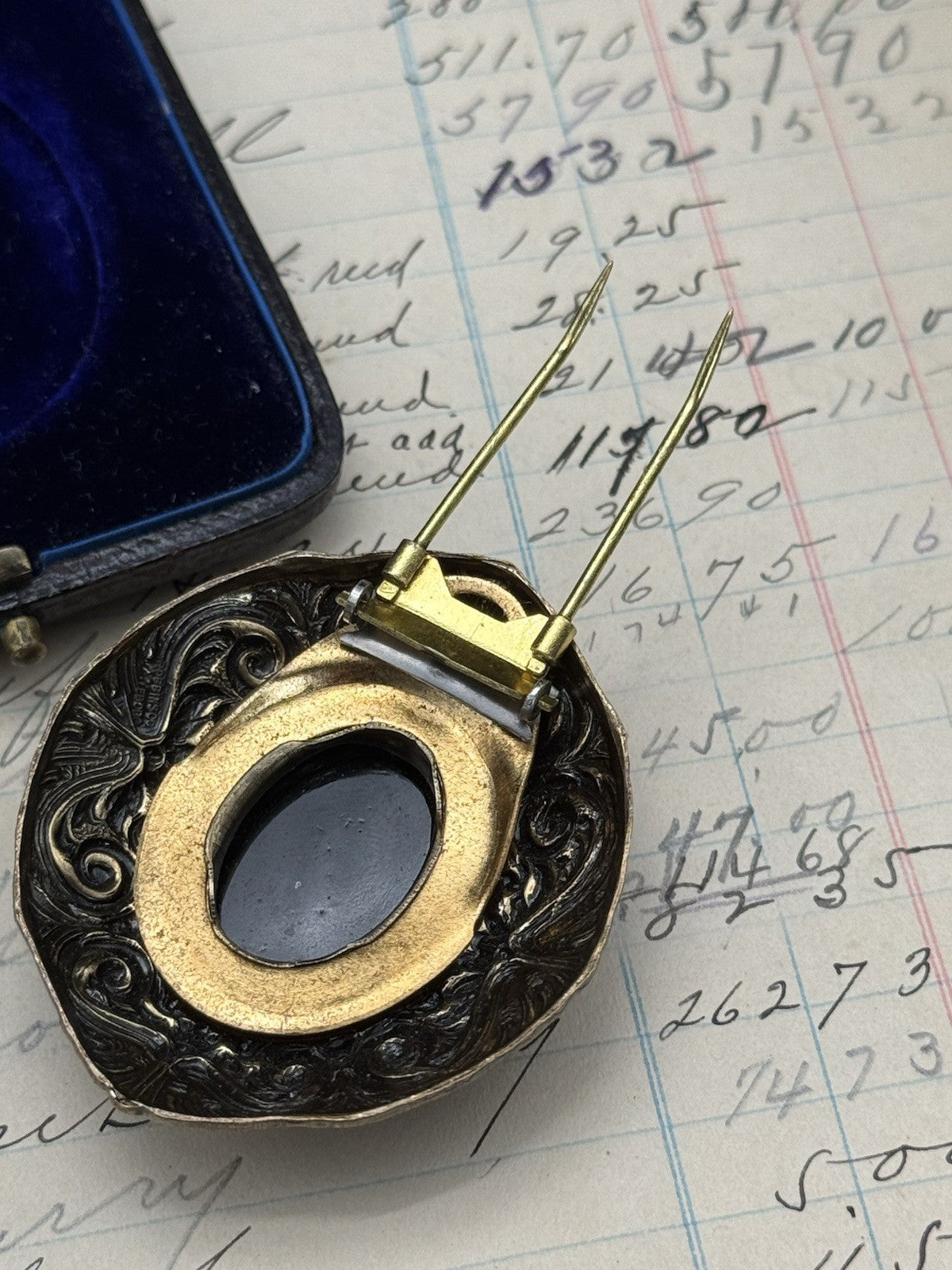 Antique Style Brass Cameo Fur Clip Raised Relief ESTATE FIND