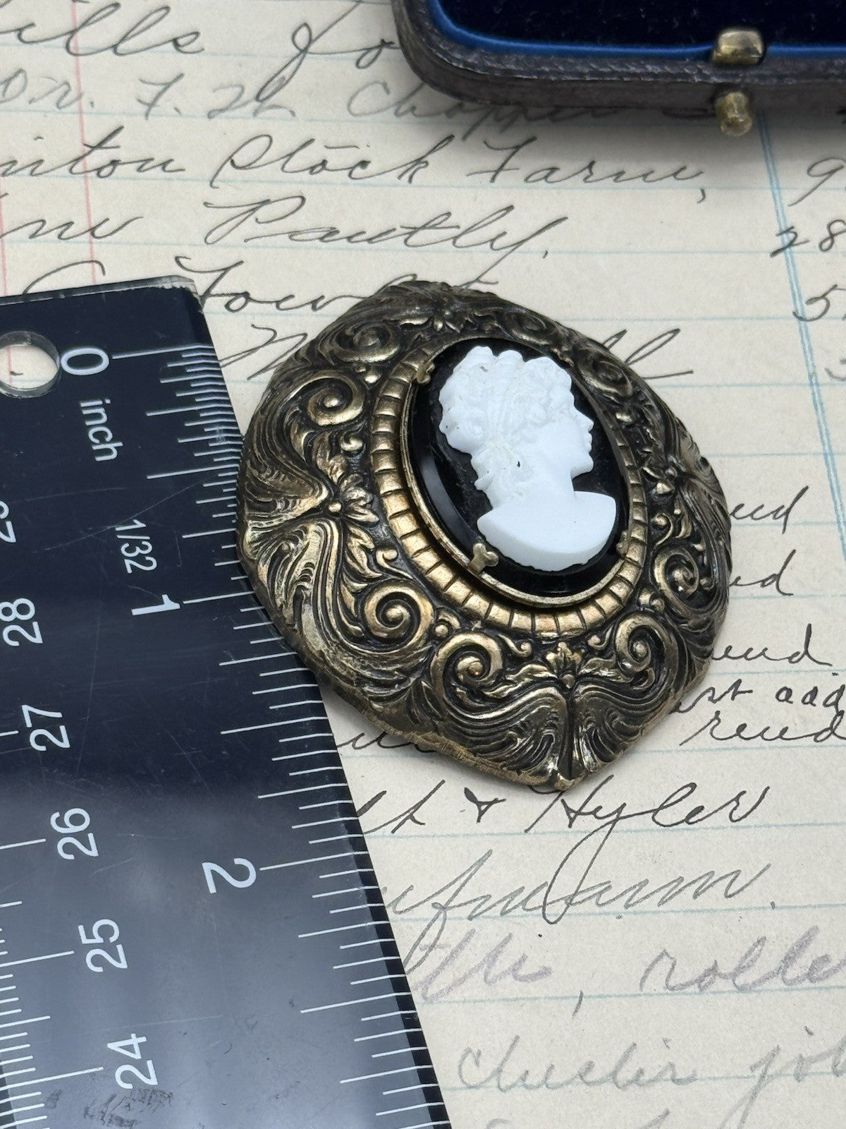 Antique Style Brass Cameo Fur Clip Raised Relief ESTATE FIND