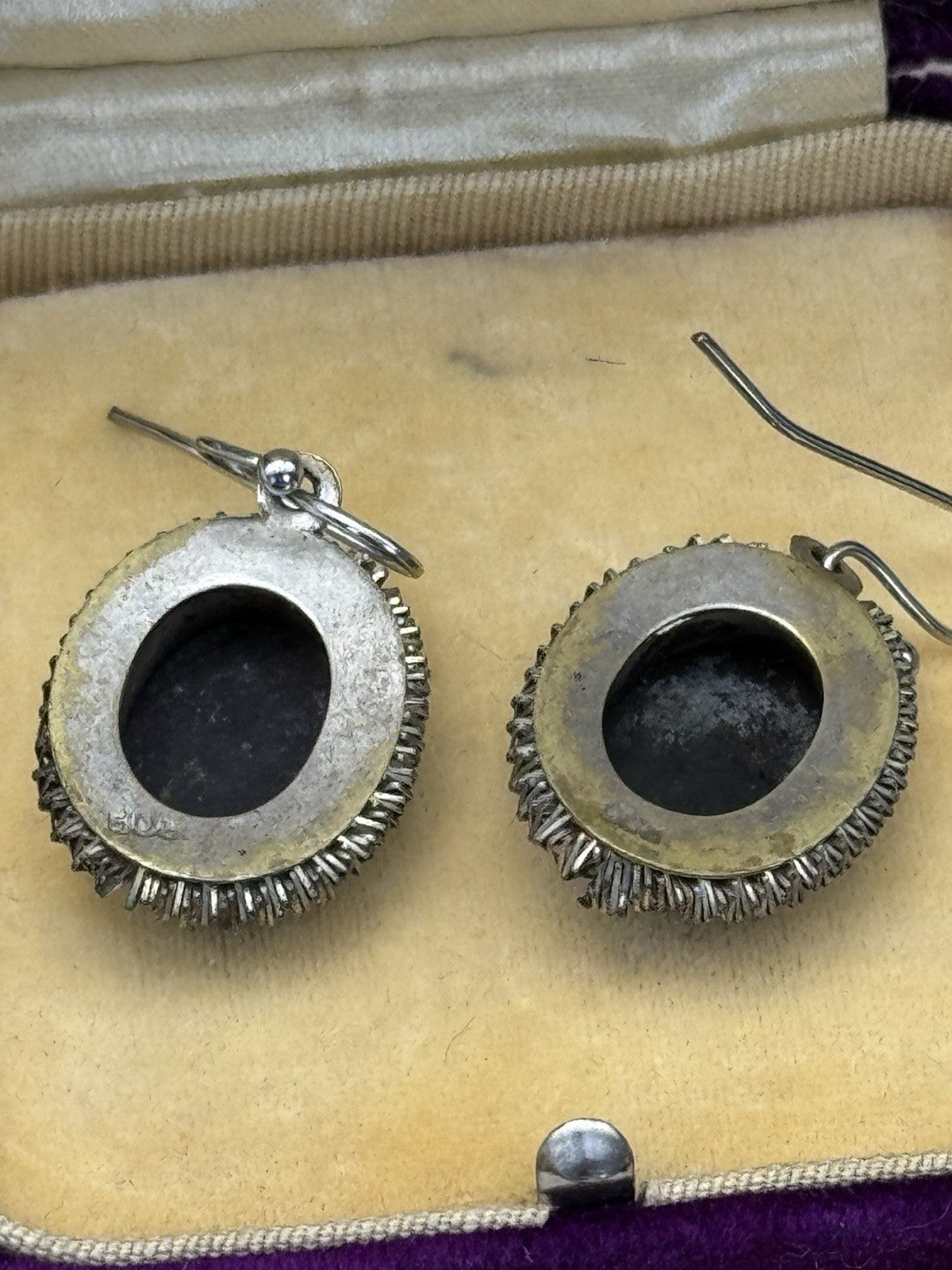 Vintage Carved “Abalone” CAMEO EARRINGS 800 Silver Converted ESTATE FIND