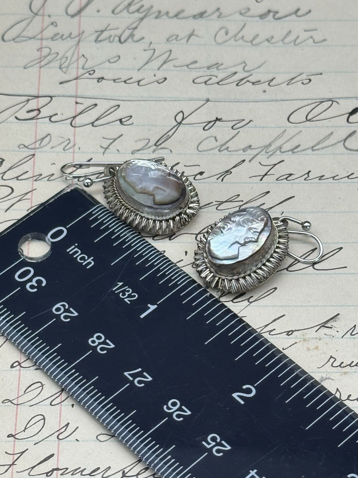 Vintage Carved “Abalone” CAMEO EARRINGS 800 Silver Converted ESTATE FIND