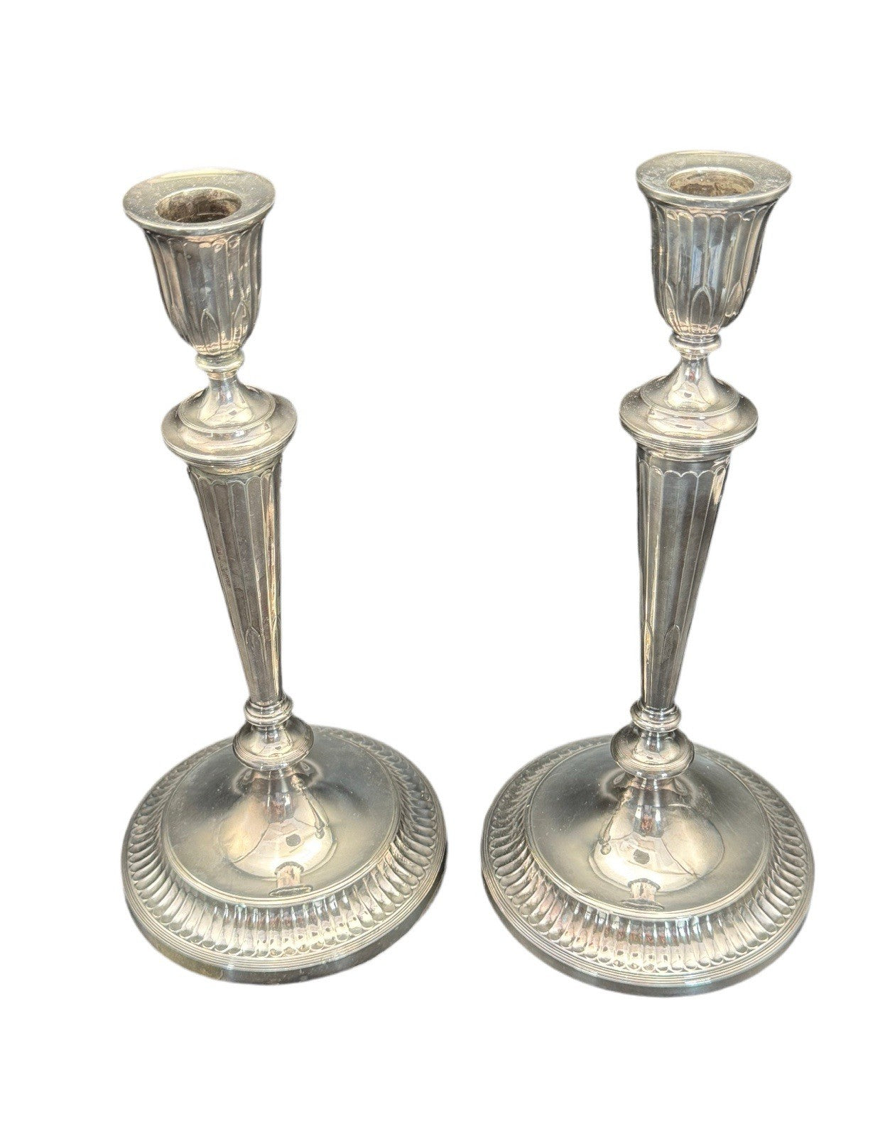 George III STYLE Candle Stick Pair Antique Silverplate 11”h ESTATE FIND