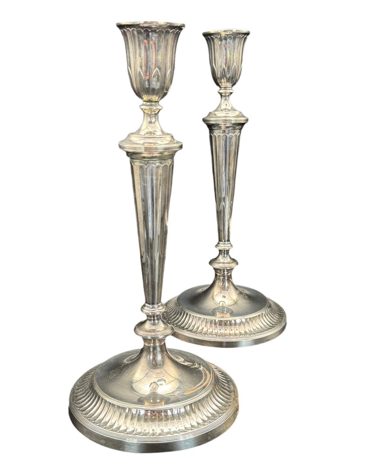 George III STYLE Candle Stick Pair Antique Silverplate 11”h ESTATE FIND