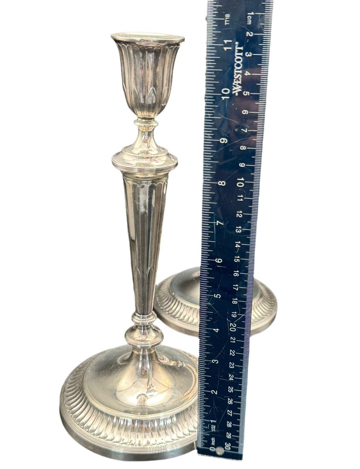 George III STYLE Candle Stick Pair Antique Silverplate 11”h ESTATE FIND