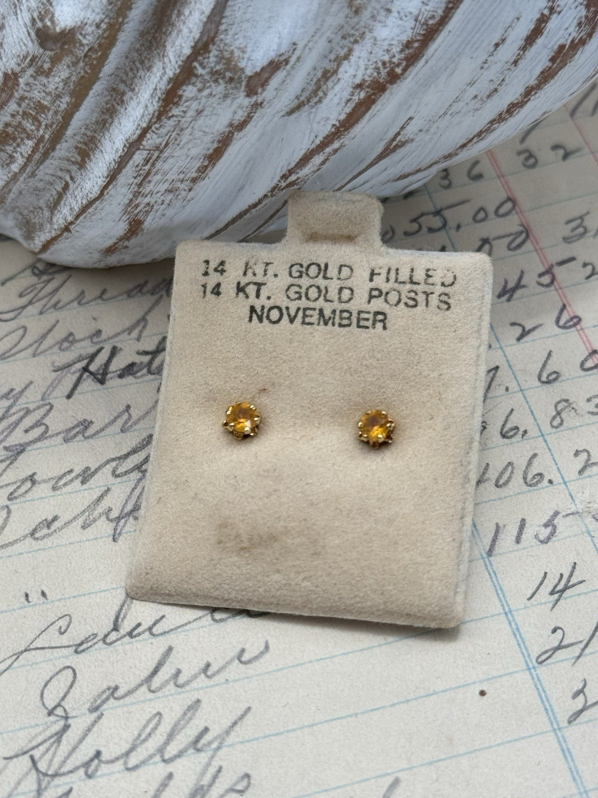 Vintage Gold Filled NOVEMBER Birthstone STUD Earrings ESTATE FIND