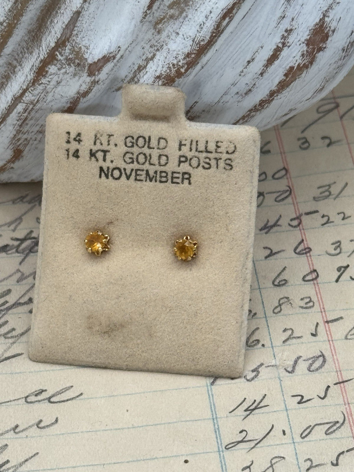 Vintage Gold Filled NOVEMBER Birthstone STUD Earrings ESTATE FIND