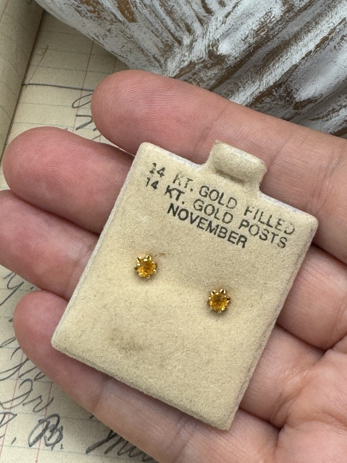 Vintage Gold Filled NOVEMBER Birthstone STUD Earrings ESTATE FIND