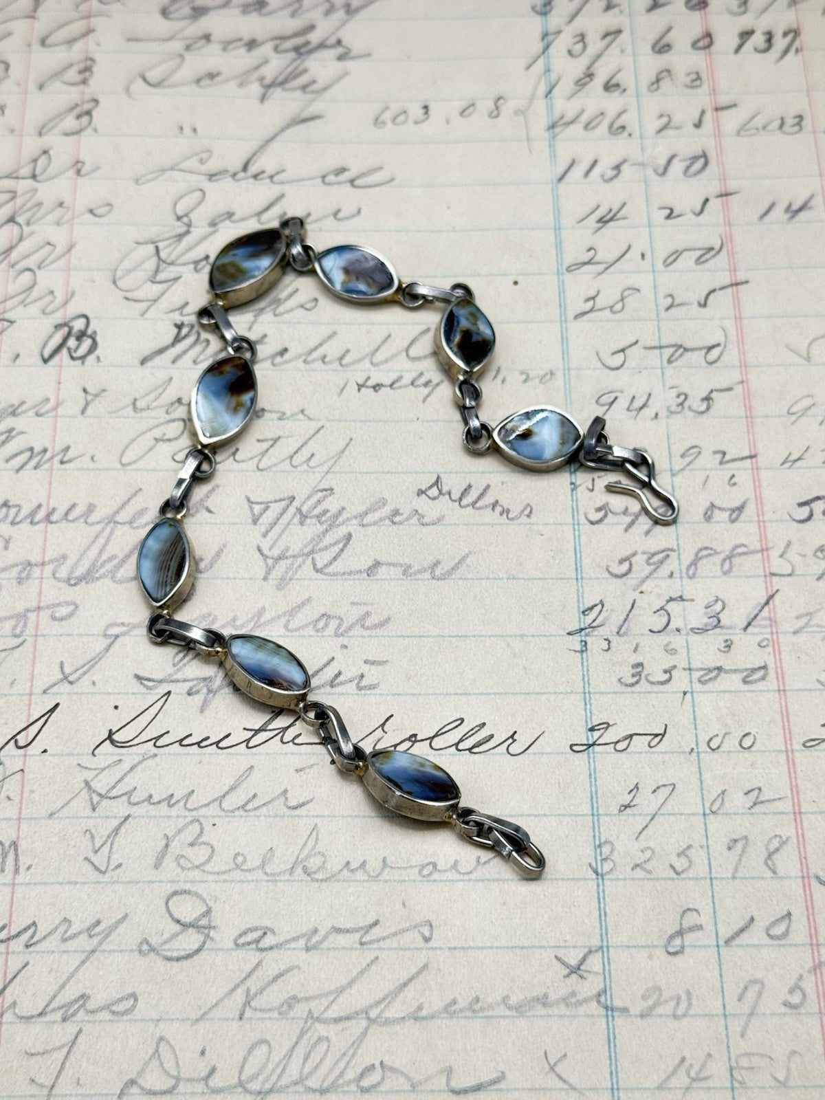 Vintage Stone Silvertone Bracelet 8” ESTATE FIND