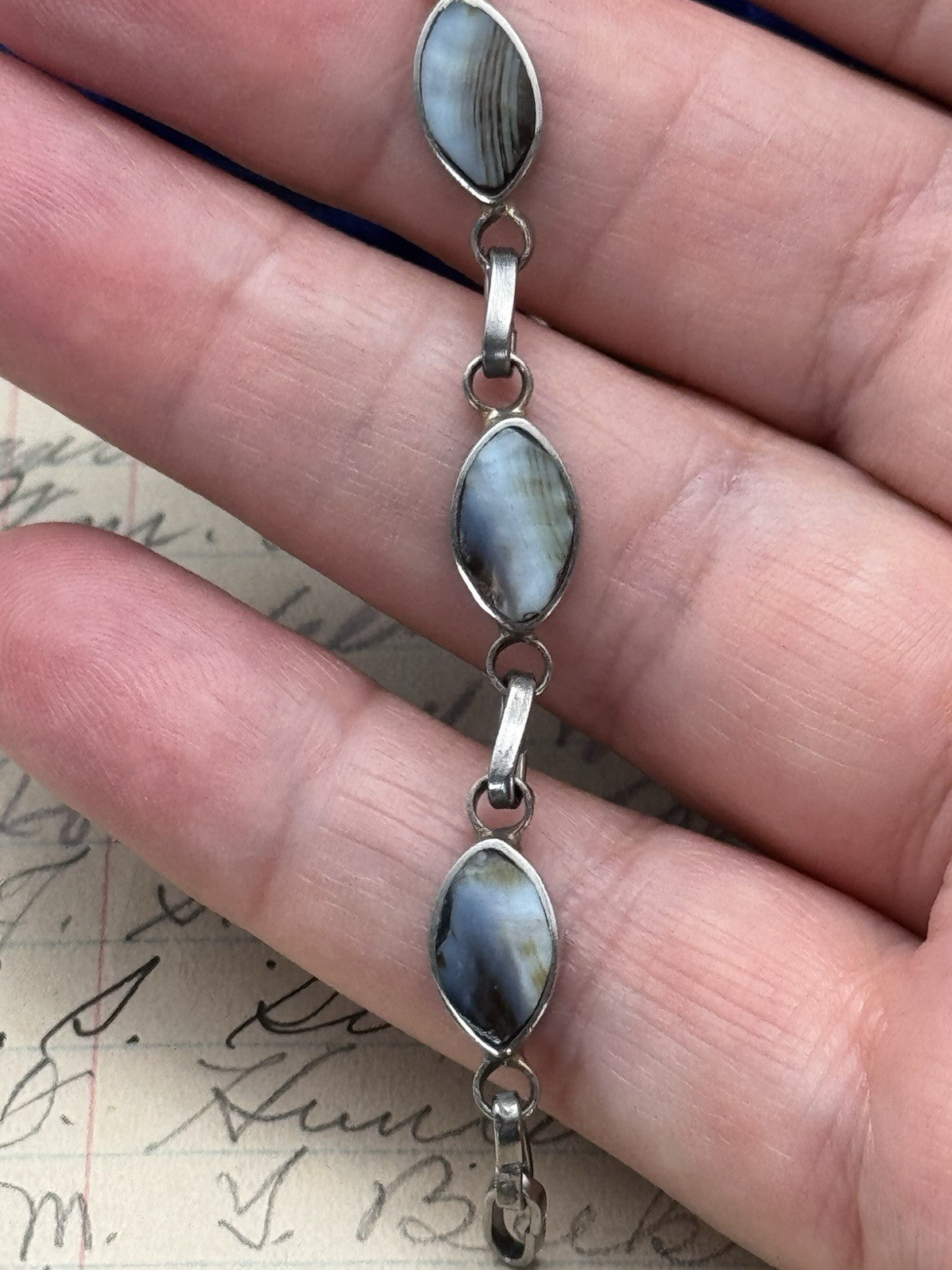 Vintage Stone Silvertone Bracelet 8” ESTATE FIND