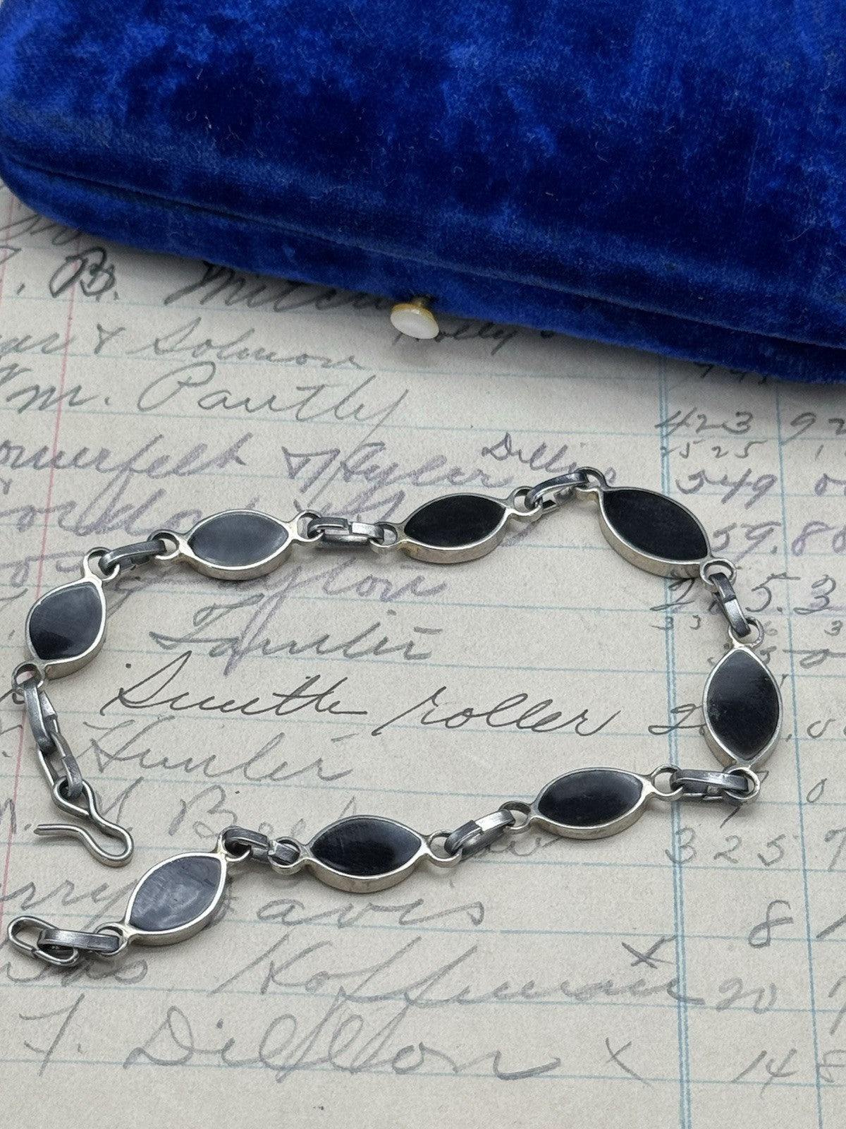 Vintage Stone Silvertone Bracelet 8” ESTATE FIND