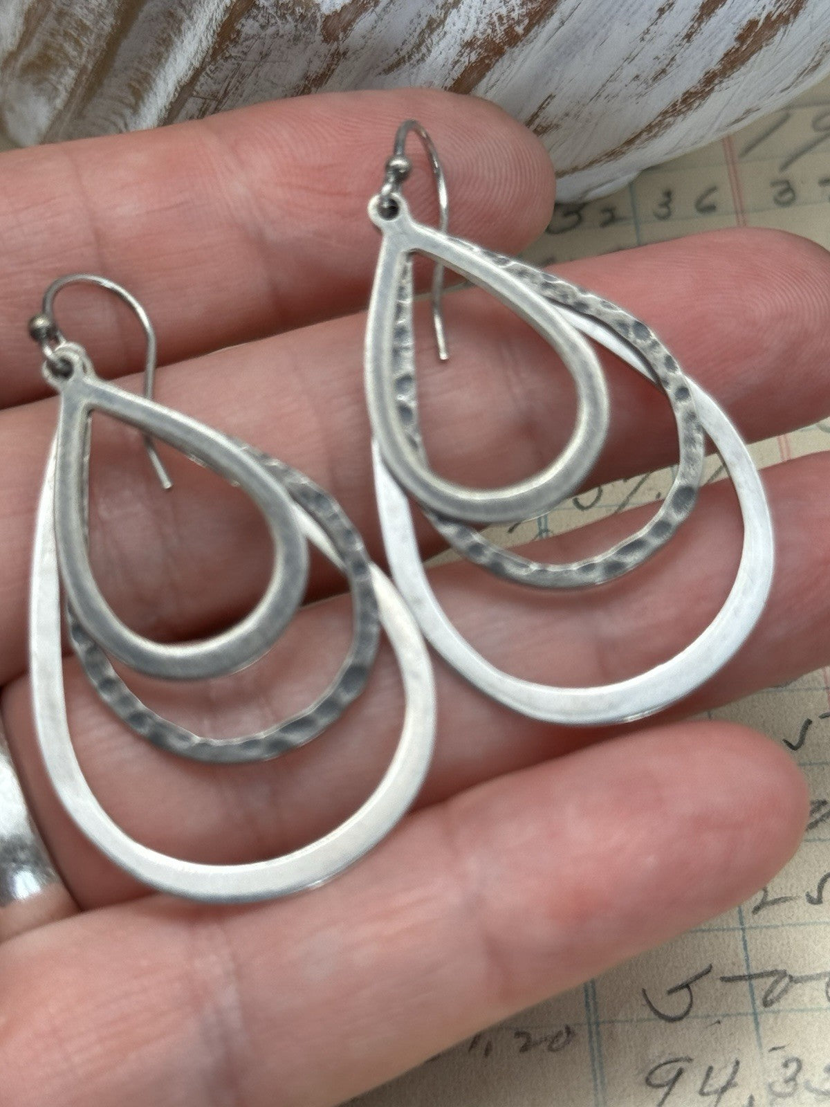 VINTAGE Silpada Sterling Silver Tri textured 3 Hoop Earrings ESTATE FIND