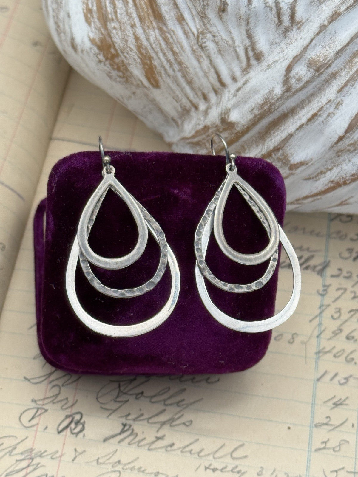 VINTAGE Silpada Sterling Silver Tri textured 3 Hoop Earrings ESTATE FIND