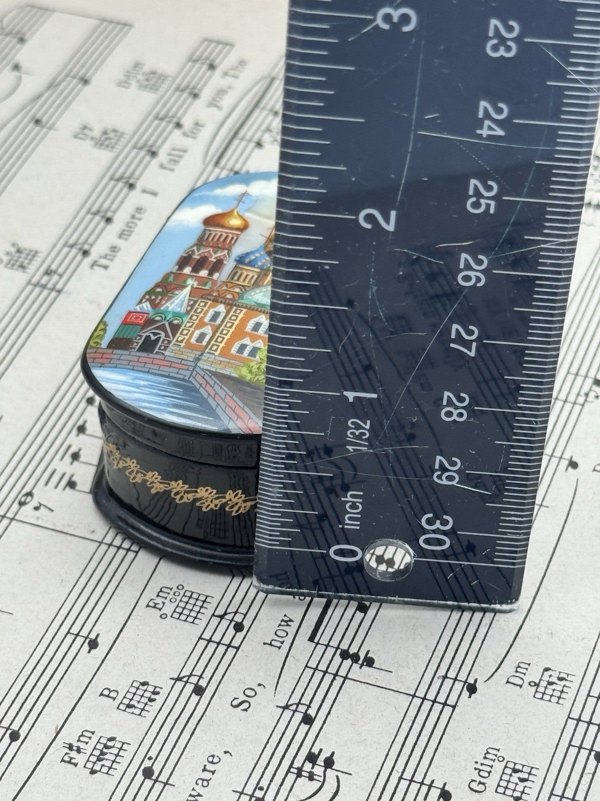 Signed Fedoskino Hand Painted Russian Black Lacquer Box Shell Pearl Inlay