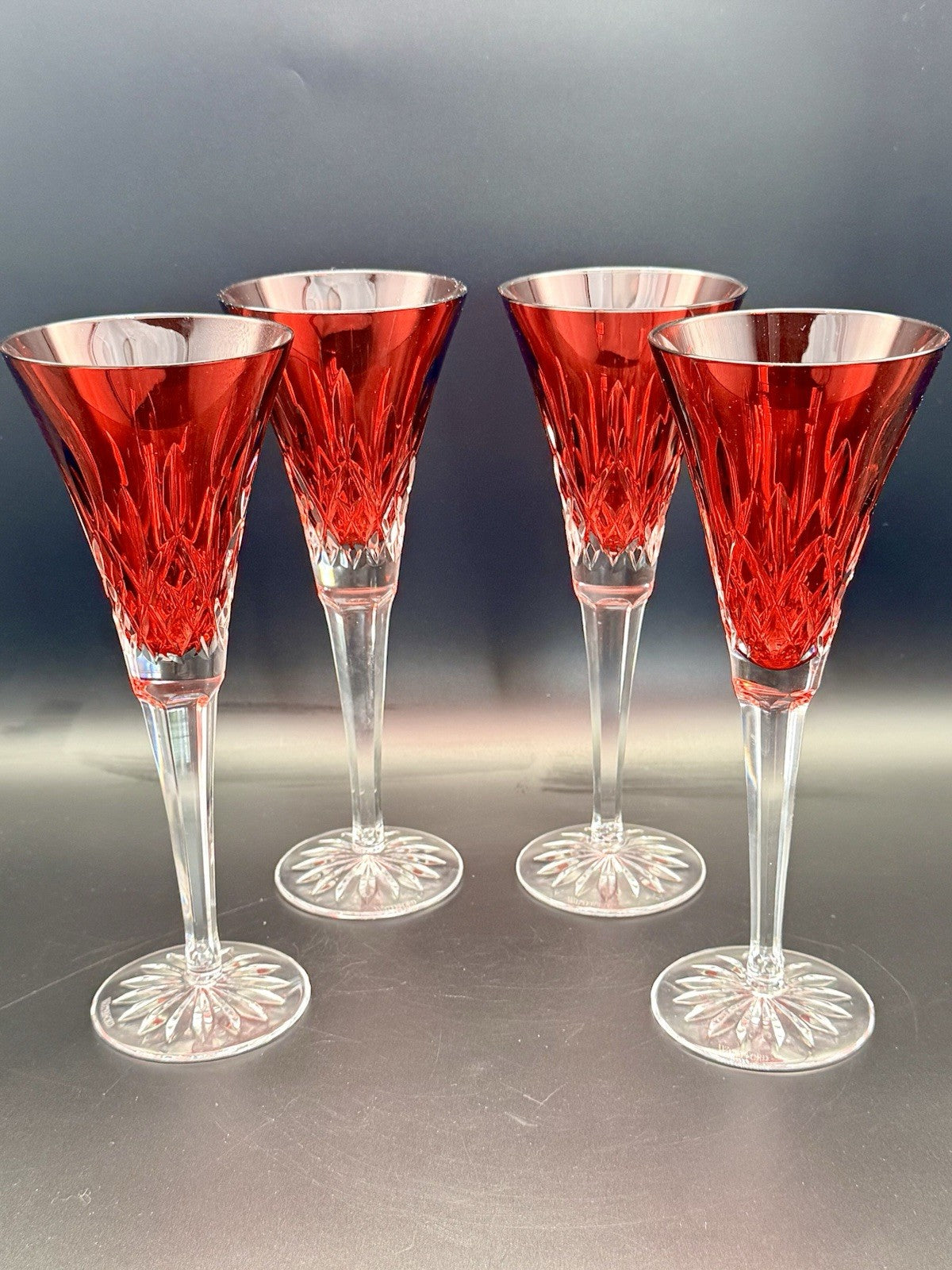 Waterford Lismore Crimson “Champagne” Flute (Set of 4) Crystal 9 1/4"H