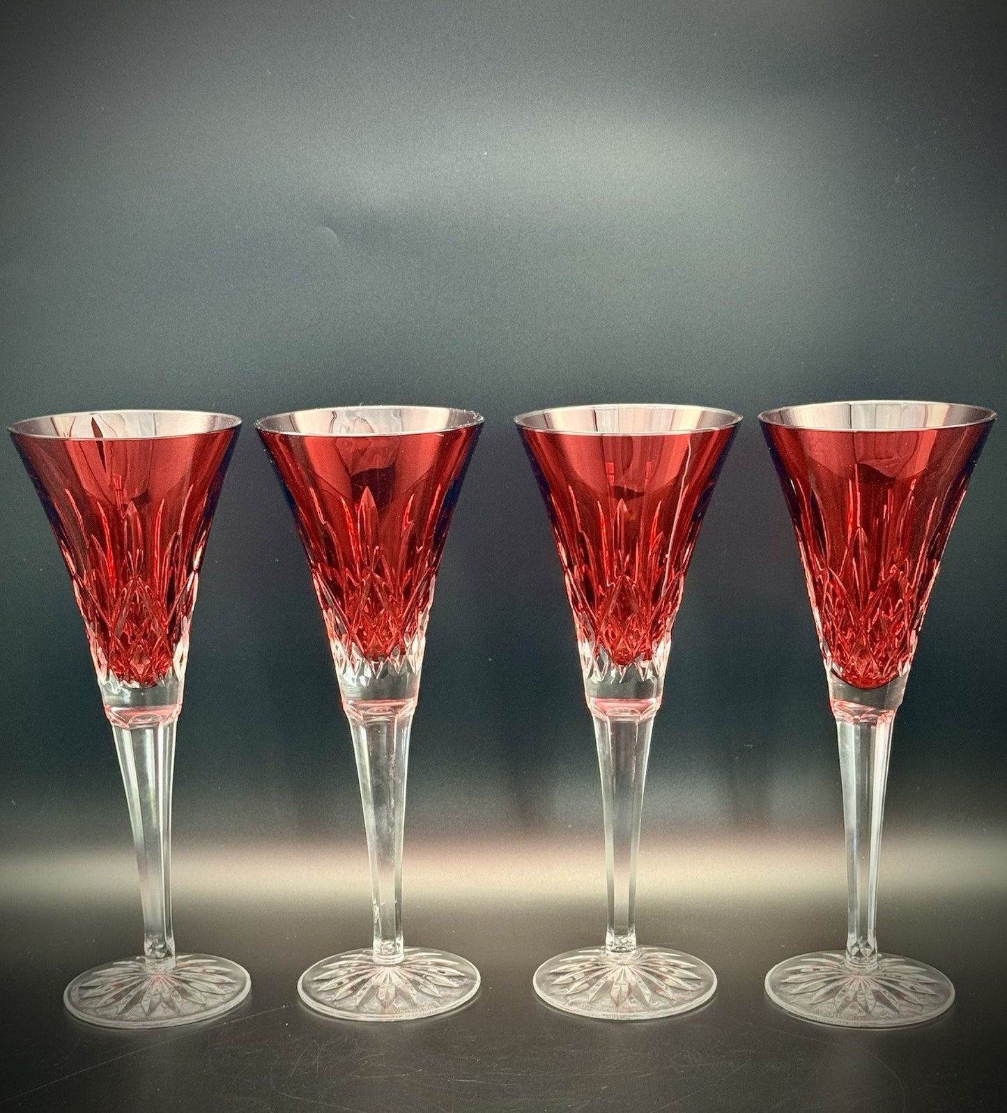 Waterford Lismore Crimson “Champagne” Flute (Set of 4) Crystal 9 1/4"H