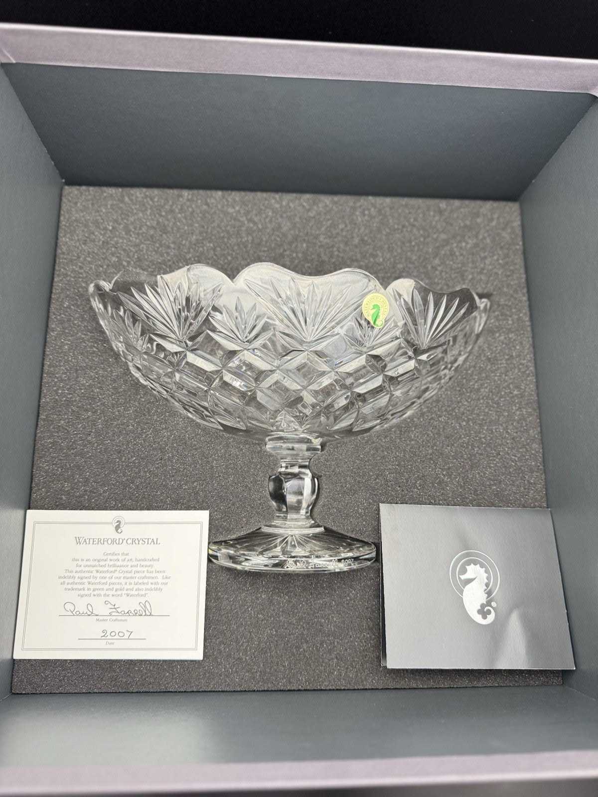 Waterford Crystal Boat Bowl Signed Paul Farrell 2007 #125199 Master Craftsman Made in IRELAND