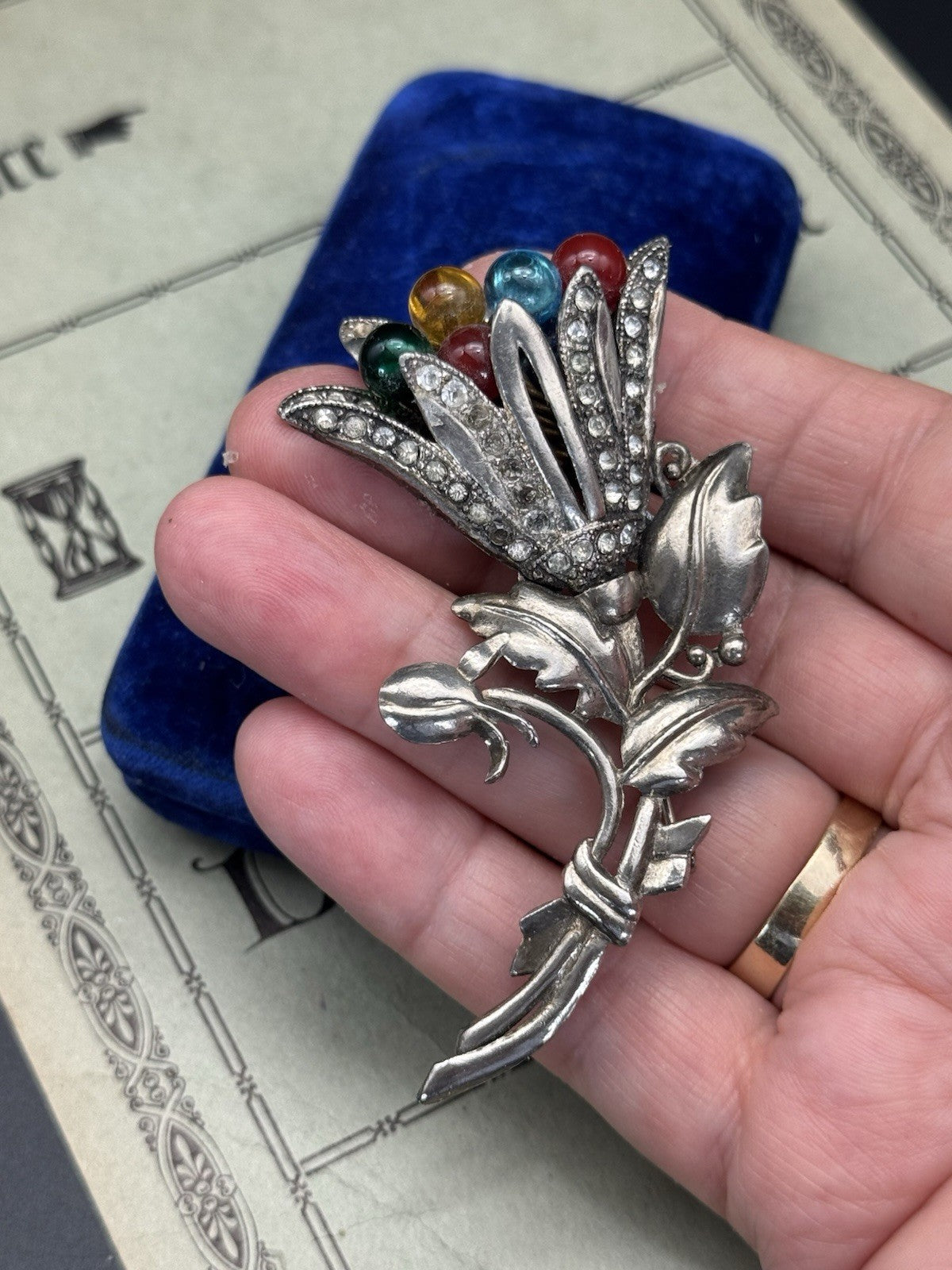 Vintage ART DECO Silvertone Flower Brooch AS IS‼️