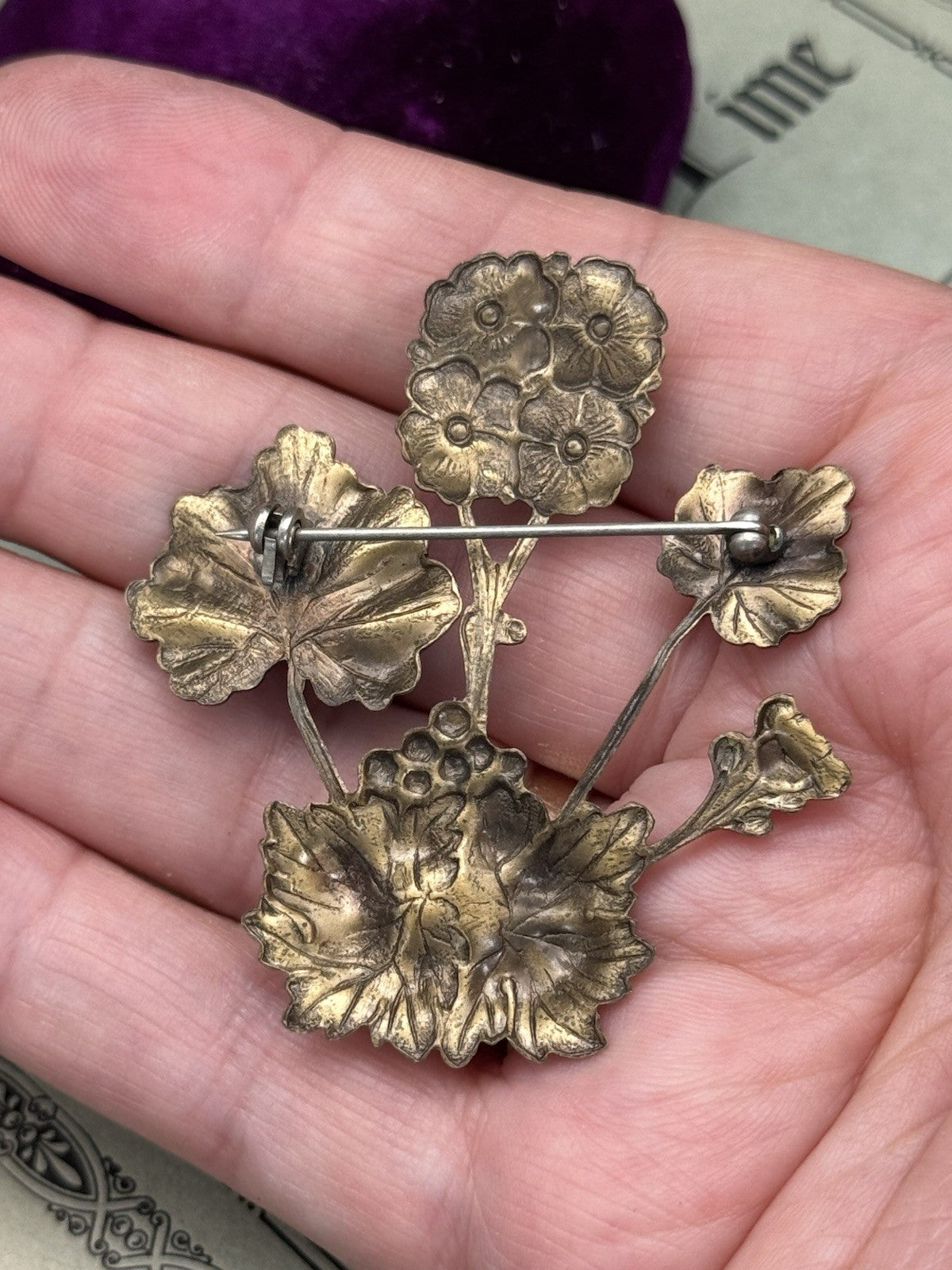 Vintage Art Nouveau Style Brooch Floral Design Faux Pearls
