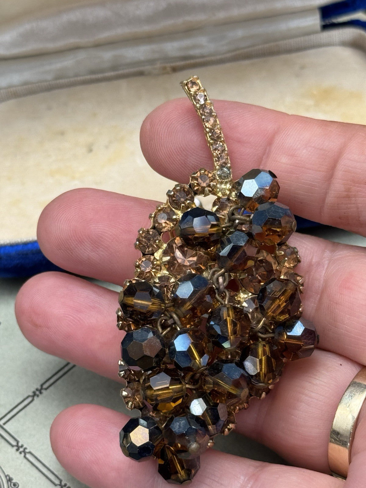 JULIANA Dangling Crystal Leaf Brooch Brown Goldtone Brooch