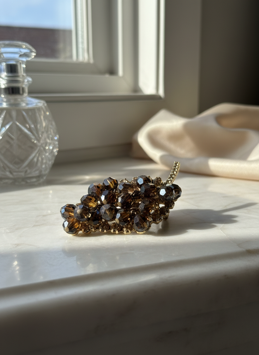 JULIANA Dangling Crystal Leaf Brooch Brown Goldtone Brooch