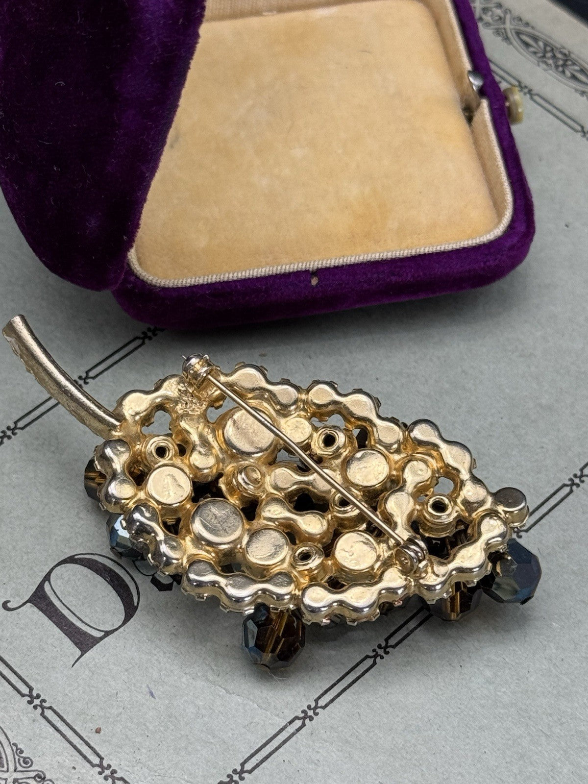 JULIANA Dangling Crystal Leaf Brooch Brown Goldtone Brooch