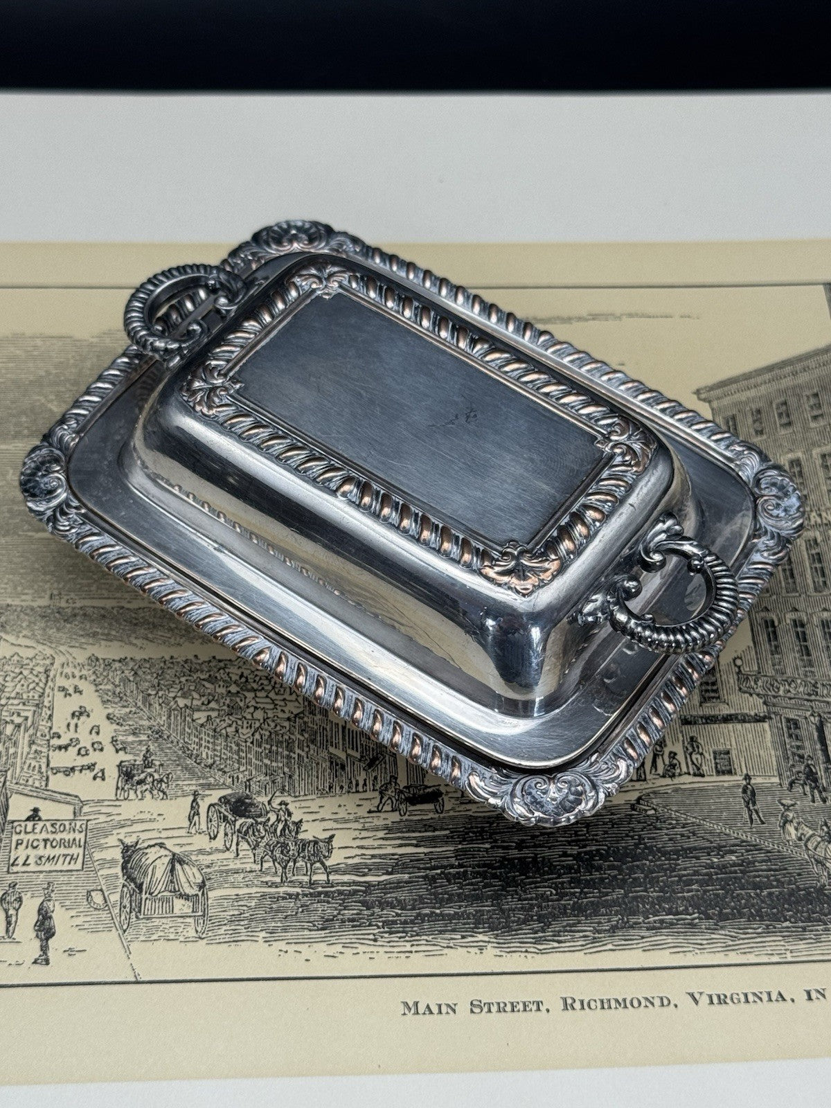 MINIATURE Vintage Silver-plate Lidded Butter Dish Sheffield Style ESTATE FIND