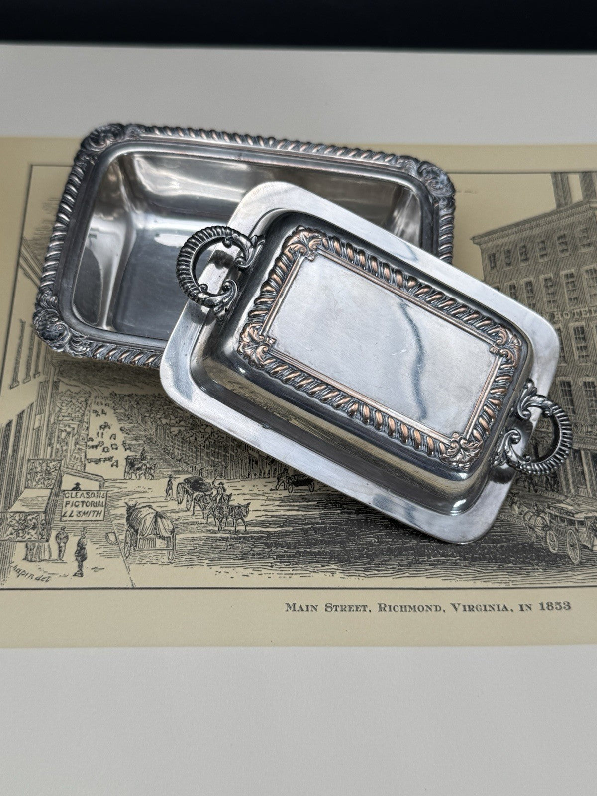 MINIATURE Vintage Silver-plate Lidded Butter Dish Sheffield Style ESTATE FIND