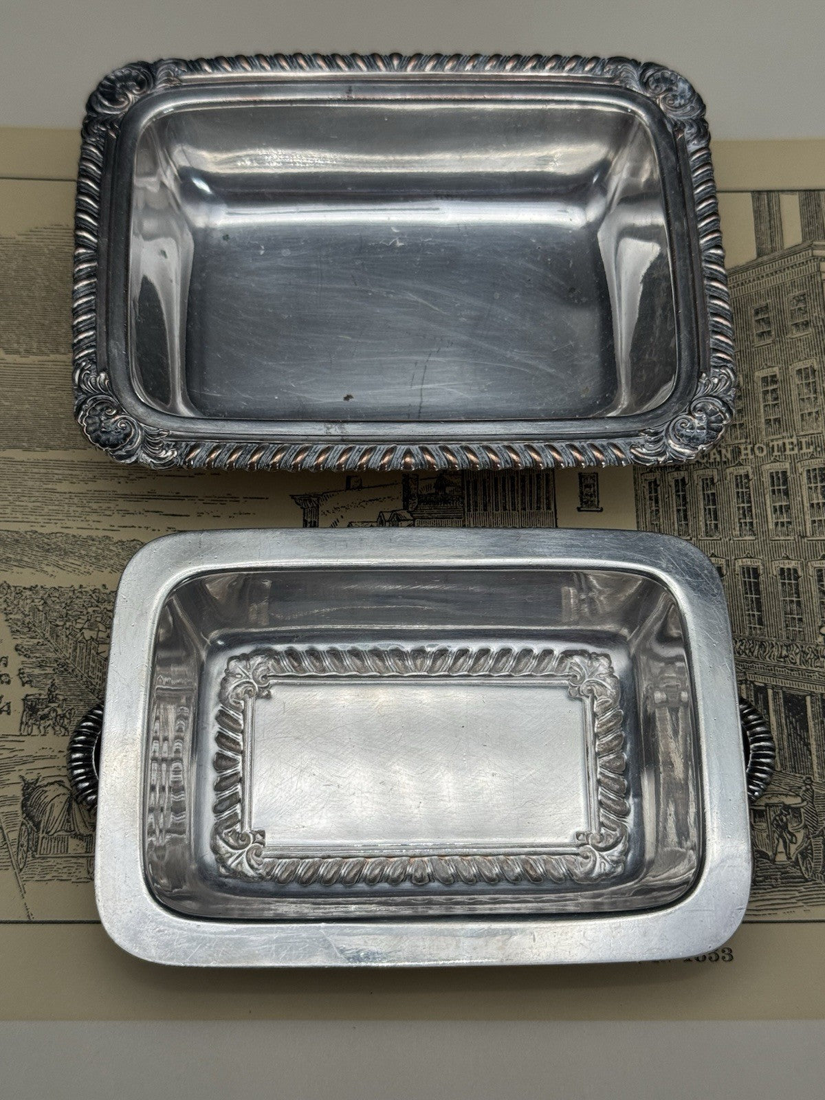 MINIATURE Vintage Silver-plate Lidded Butter Dish Sheffield Style ESTATE FIND