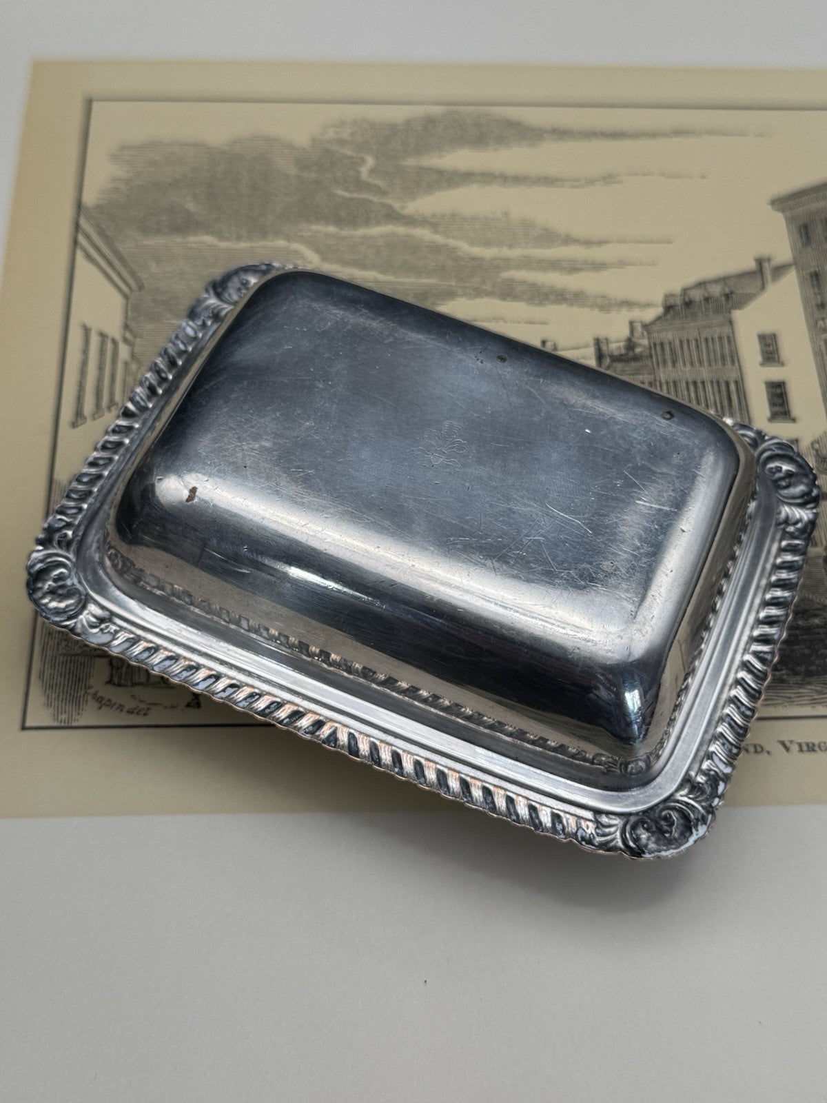 MINIATURE Vintage Silver-plate Lidded Butter Dish Sheffield Style ESTATE FIND