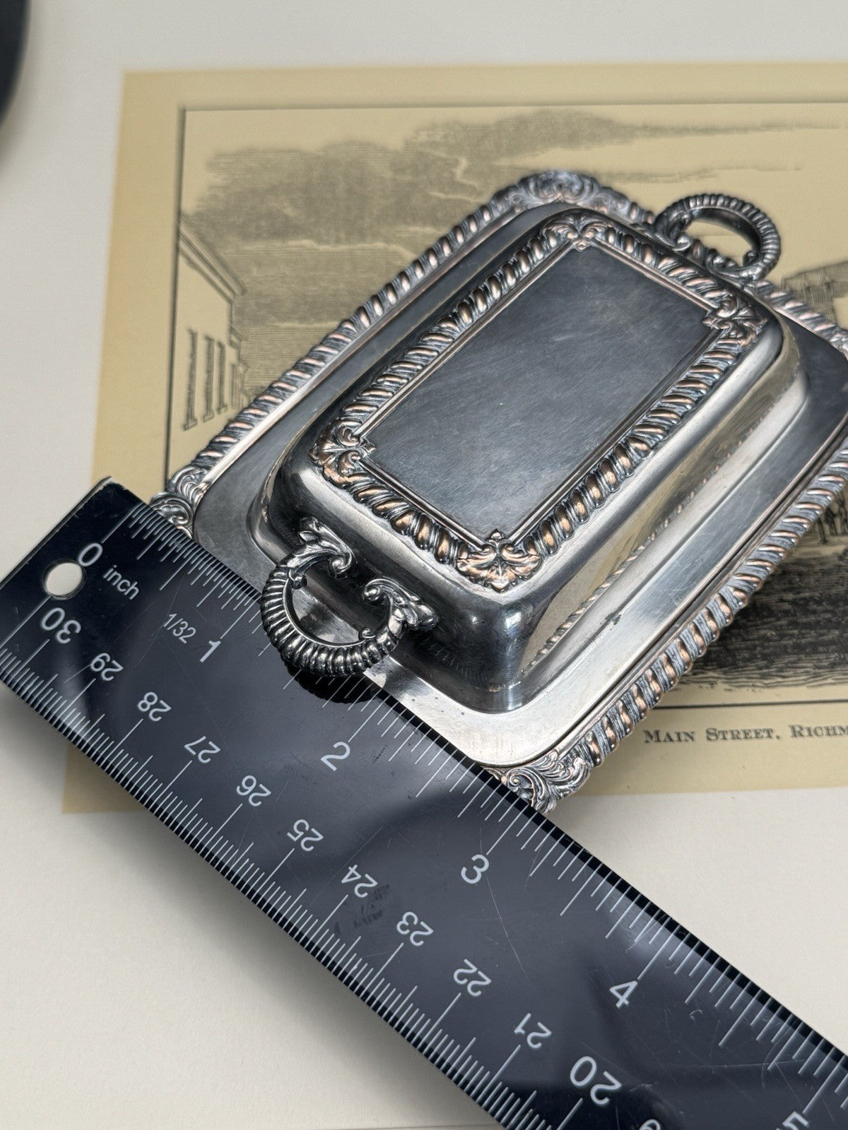 MINIATURE Vintage Silver-plate Lidded Butter Dish Sheffield Style ESTATE FIND