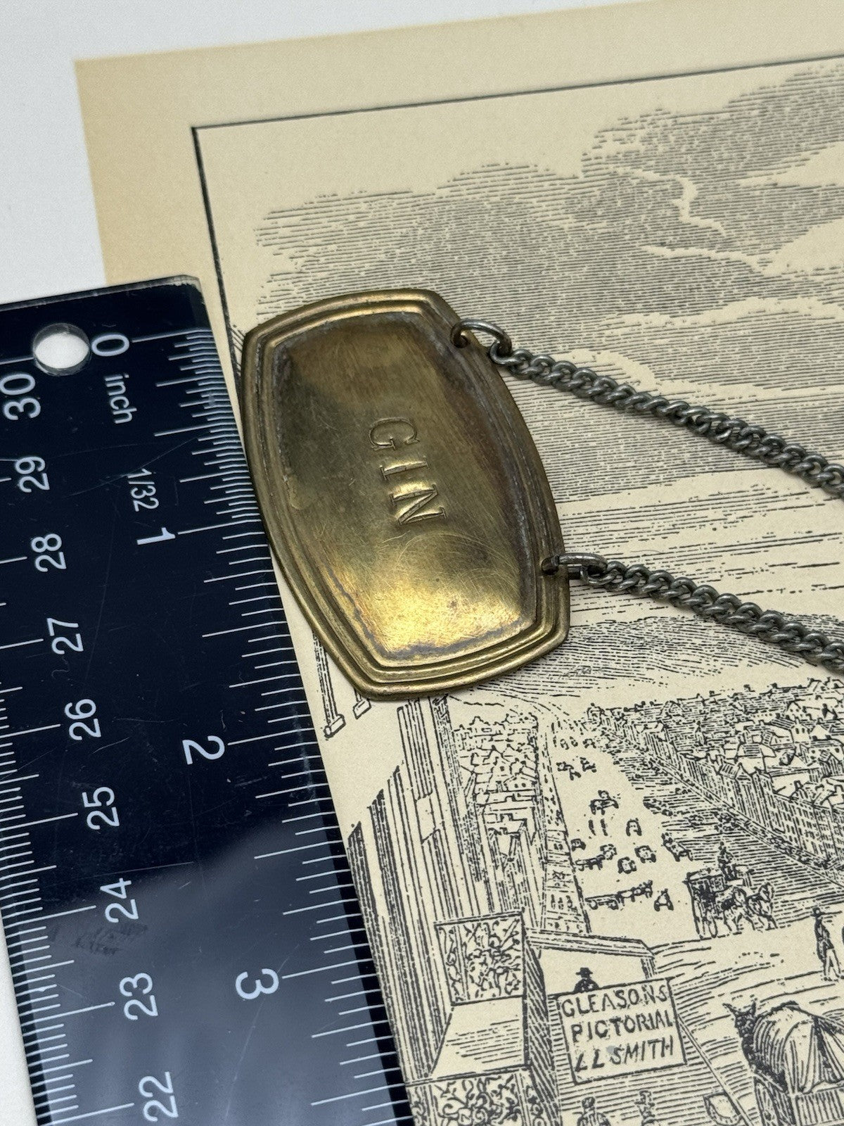 Vintage Brass Bottle TAG “GIN” Signed England