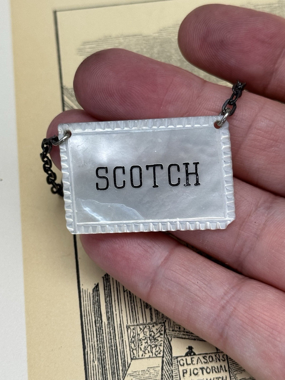 Vintage Barware Bottle Tag Mother Of Pearl “SCOTCH” Chipped