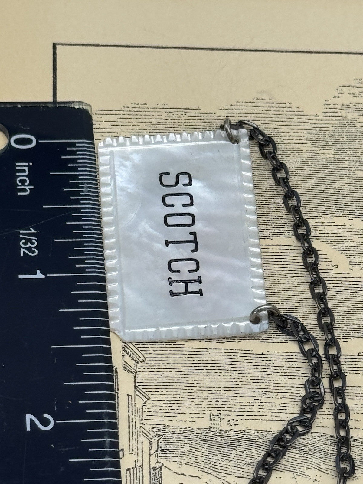 Vintage Barware Bottle Tag Mother Of Pearl “SCOTCH” Chipped
