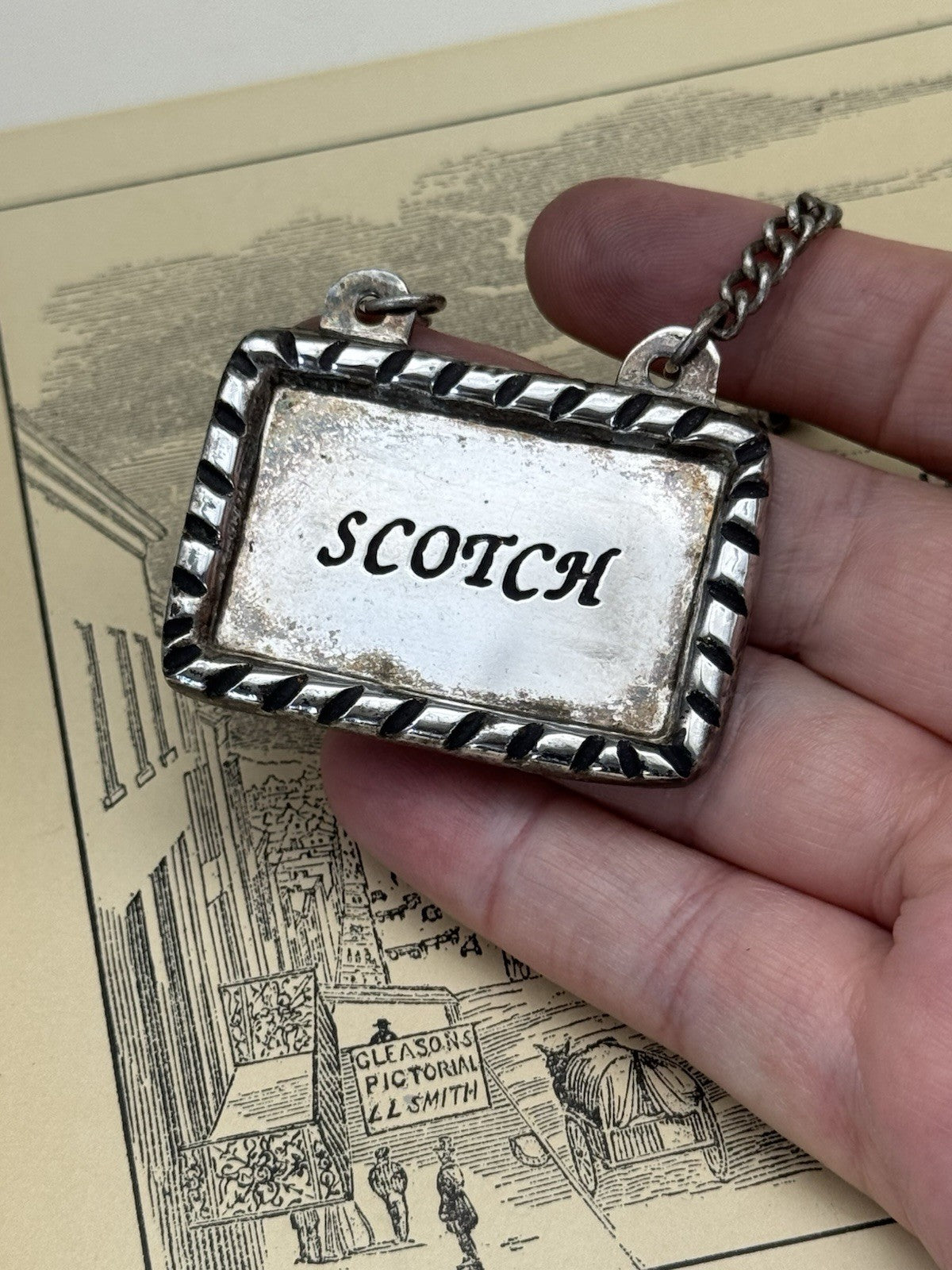 Vintage Silverplate Barware Bottle Tag Holder “Scotch”