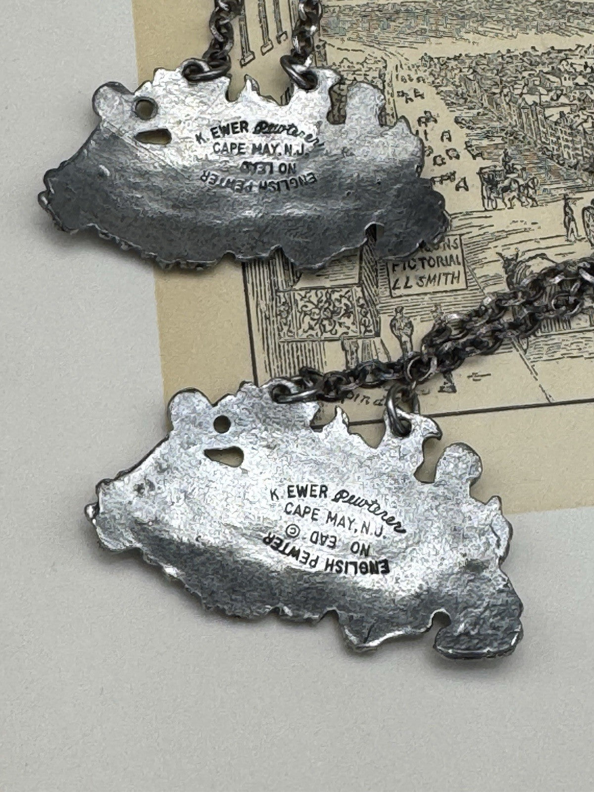 2 Vintage Barware Bottle Tags “Sherry” “Rye” K Ewer NJ Pewter