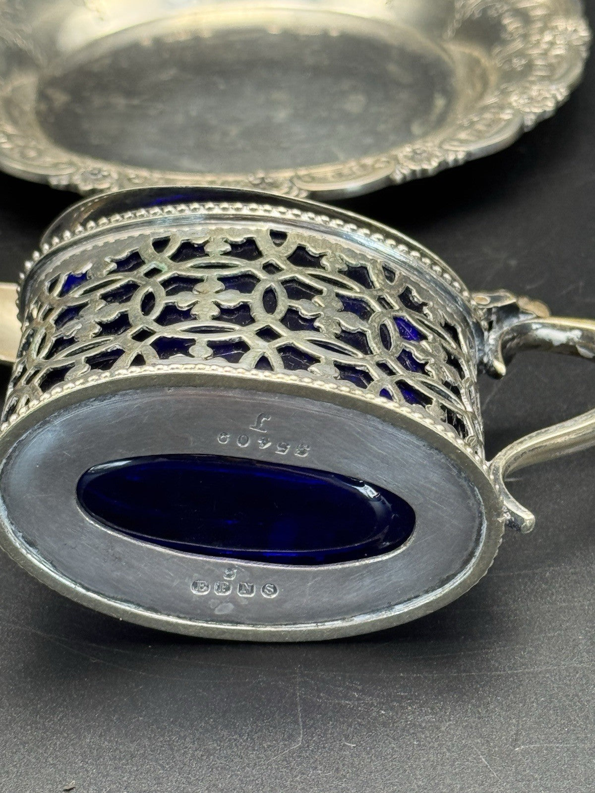 Silverplated English Mustard Pot Spoon & Tray Set ESTATE FIND