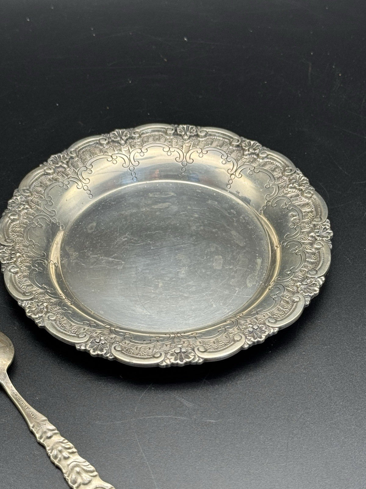 Silverplated English Mustard Pot Spoon & Tray Set ESTATE FIND