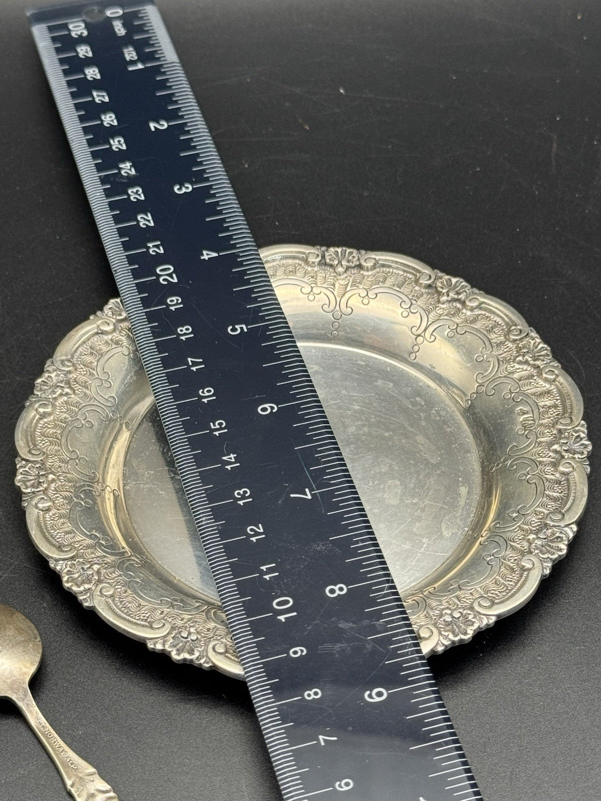 Silverplated English Mustard Pot Spoon & Tray Set ESTATE FIND