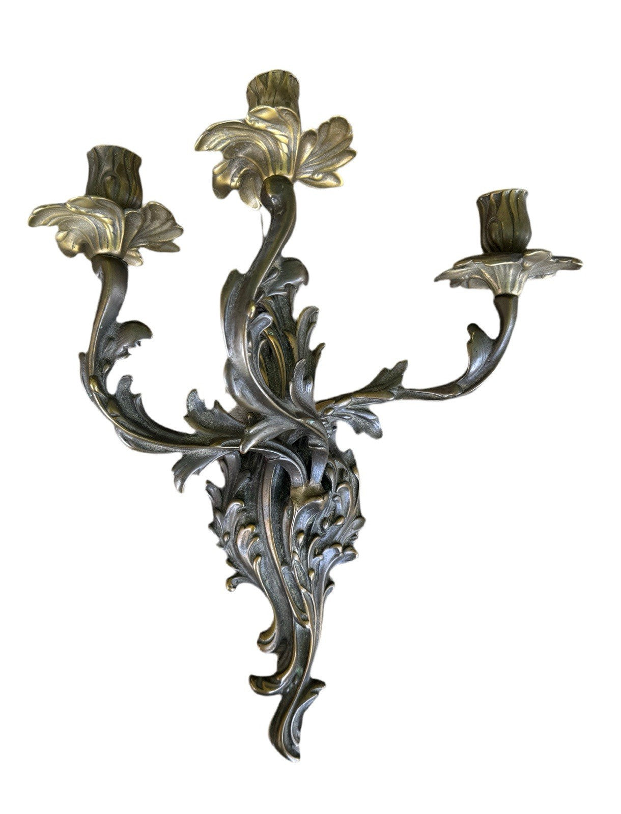 Antique STYLE FRENCH Design Pair Brass Three Arm Candle Wall Sconces VINTAGE