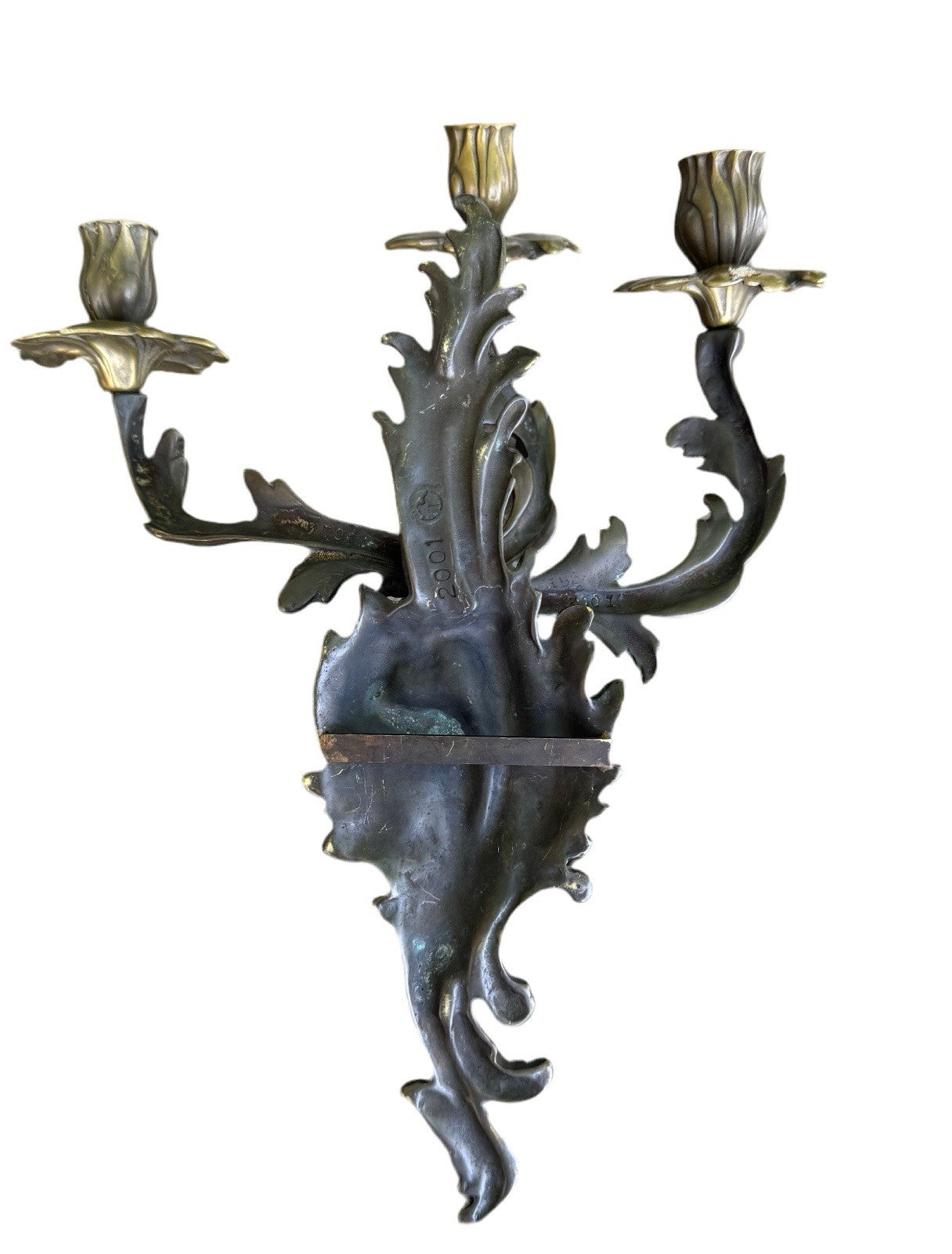 Antique STYLE FRENCH Design Pair Brass Three Arm Candle Wall Sconces VINTAGE
