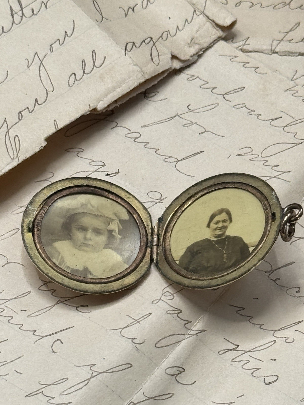 Antique Gold Filled Locket w/ Monogram & Original Photos Victorian Pendant