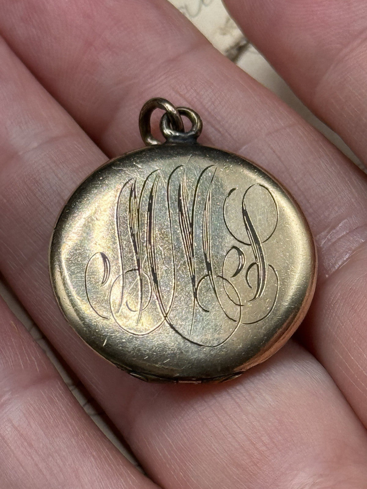 Antique Gold Filled Locket w/ Monogram & Original Photos Victorian Pendant